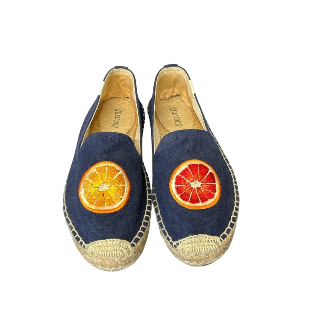 Soludos Navy Blue Citrus Fruit‎ Embroidered Espadrilles Size 7.5 Summer Shoe